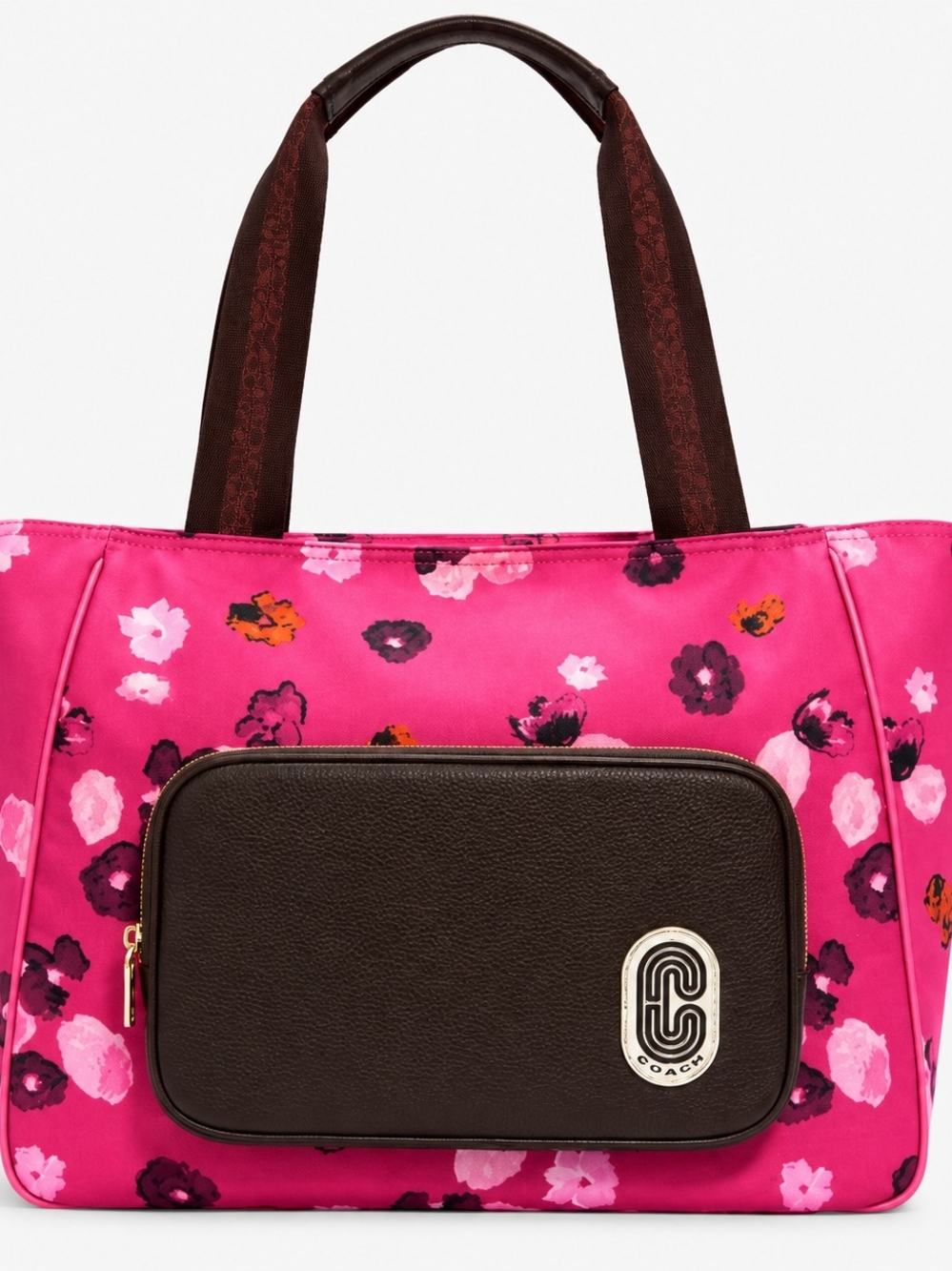 Coach Court Floral Tote with Dark Brown Front Pouch
